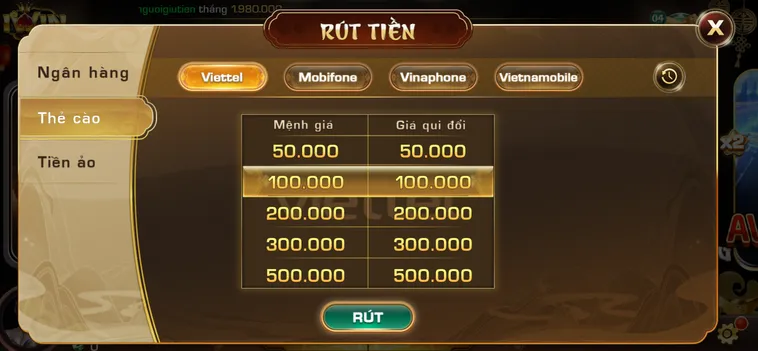 Rút tiền qua thẻ cào an toàn tiện lợi nhanh chóng.